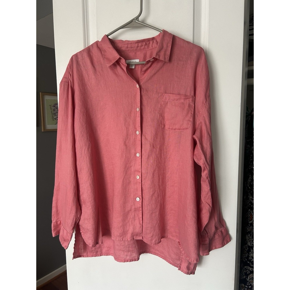 J Jill Love Linen 100% Linen Button Down Top Size Large Petite Salmon Pink